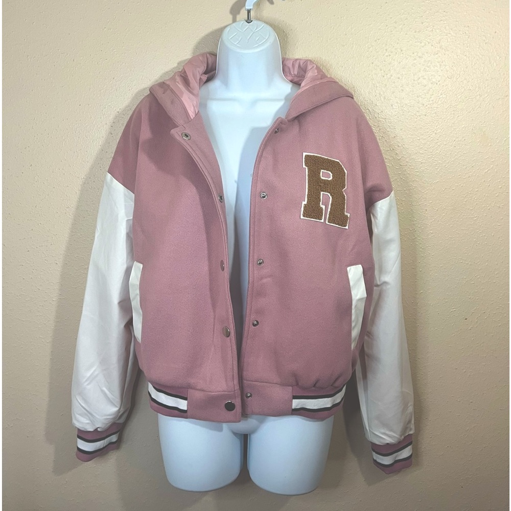 Letterman Jacket Pink /White Size Large